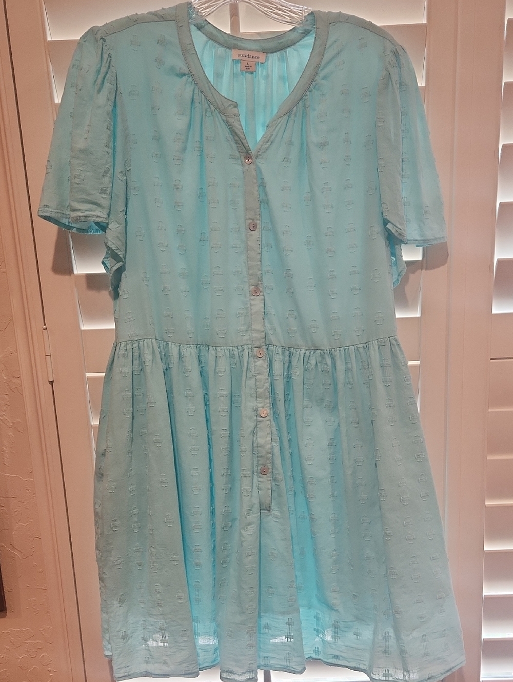 Sundance Turquoise Lightweight Button-Front Dress. Size LG